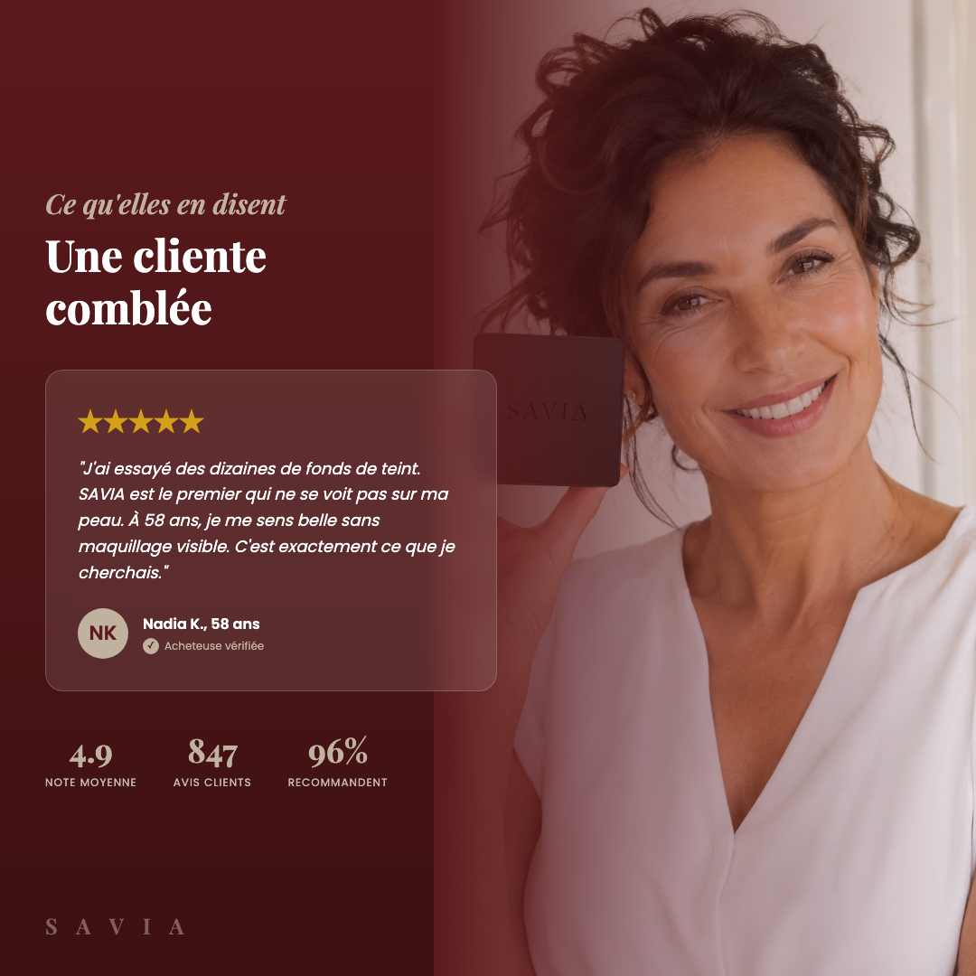 Témoignage client SAVIA - Nadia 58 ans note 4.9 sur 5
