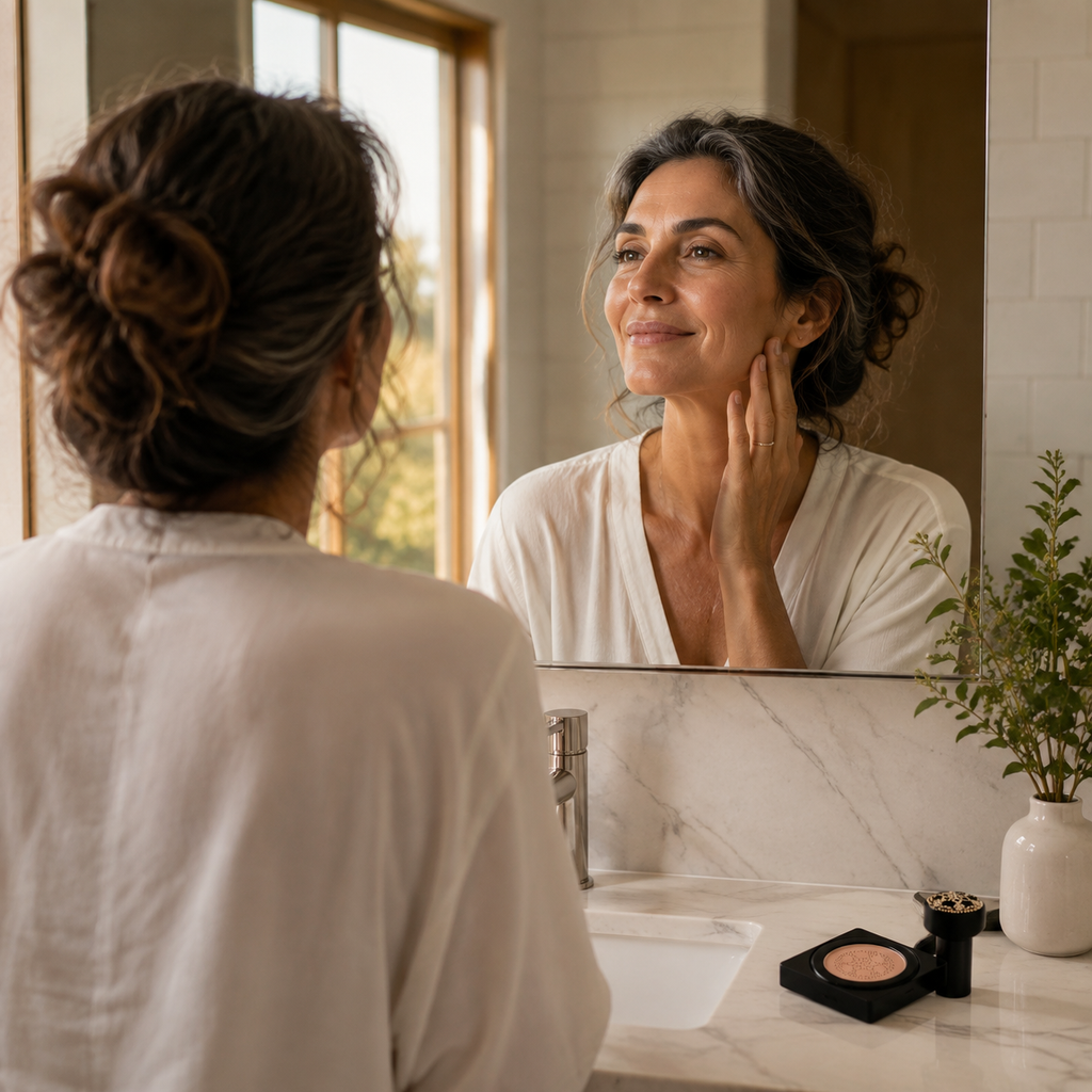 Femme satisfaite miroir
